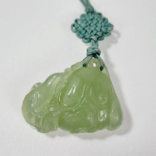 Vintage Carved Flower Jade Jadeite Blue Green Pendant Necklace - 30"
