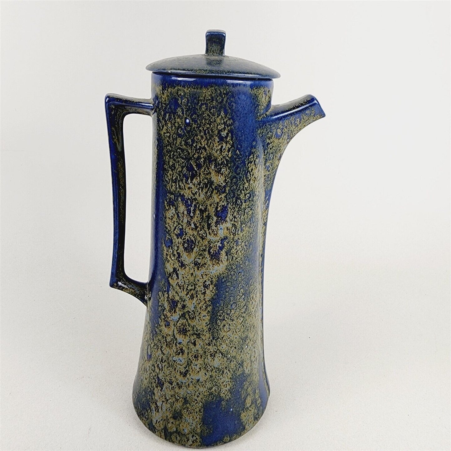 Vintage MCM Carafe Ceramic Art Pitcher Blue Green Glaze Marked/Signed - 12" tall