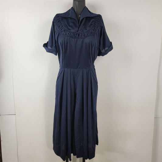 Vintage 1950s Kerrybrooke Navy Blue Nylon Uniform Dress