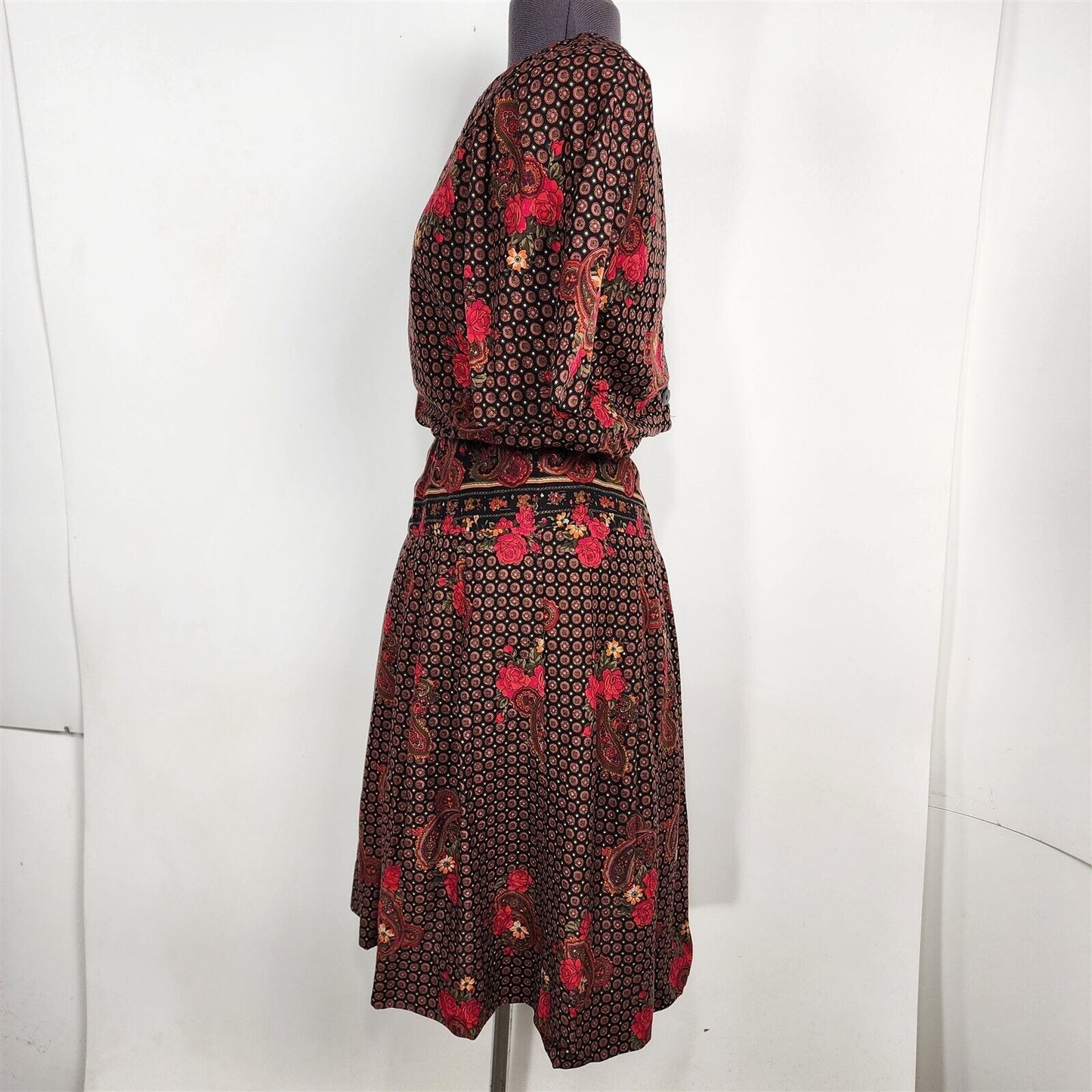 Vintage 1980s Betsy's Things Red Floral Paisley Dress Womens Size 11/12