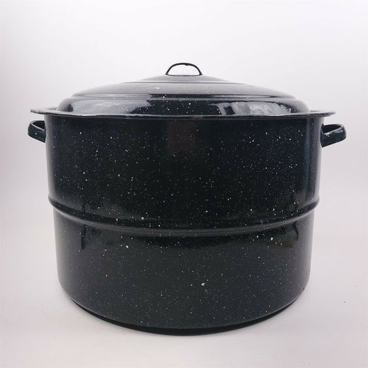 Cookware Vintage Canning StockPot Black Speckled XL w/ Wire Rack