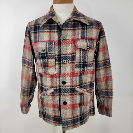 Vintage Pendleton Red Blue Plaid Button Front Wool Jacket Mens Size M