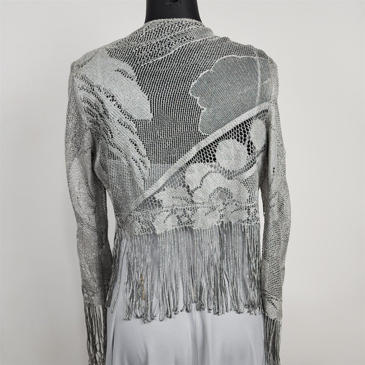 Vintage Union Made 2 Piece Gray Spaghetti Strap Dress w/ Crochet Sweater Fringe