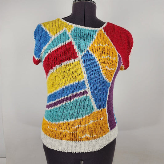 Vintage 1980s-90s Segue Abstract Colorblock Short Sleeve Sweater Vest