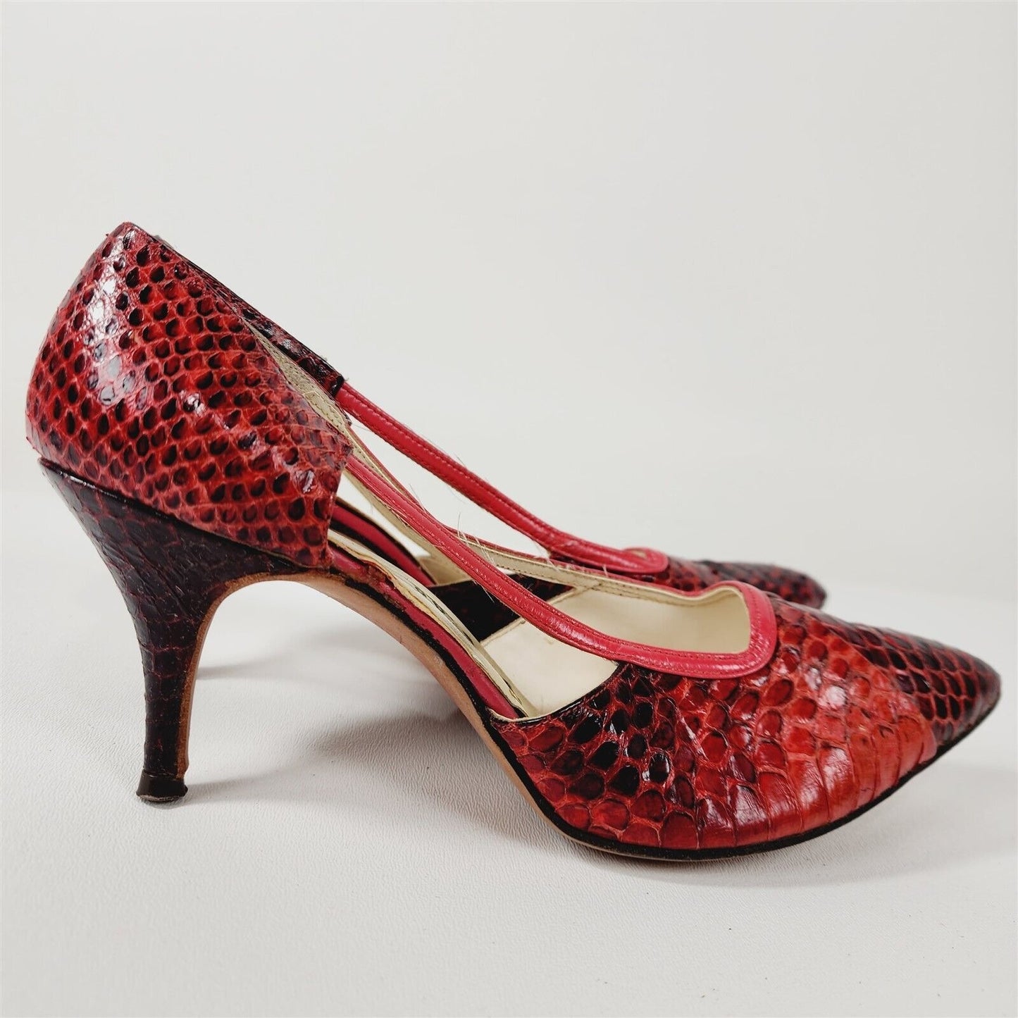 Vintage Arpeggios Red Snakeskin Leather Pumps Heels Womens Size 6