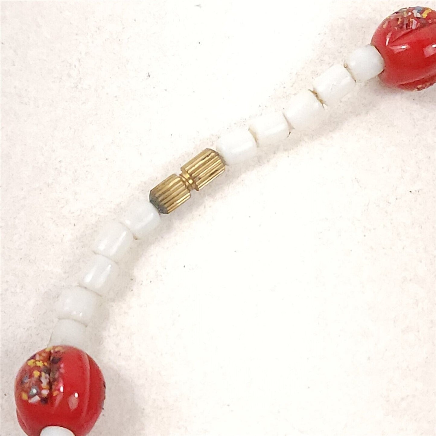 Vintage Red & White Handmade Handmade Glass Trade Bead Necklace 19"