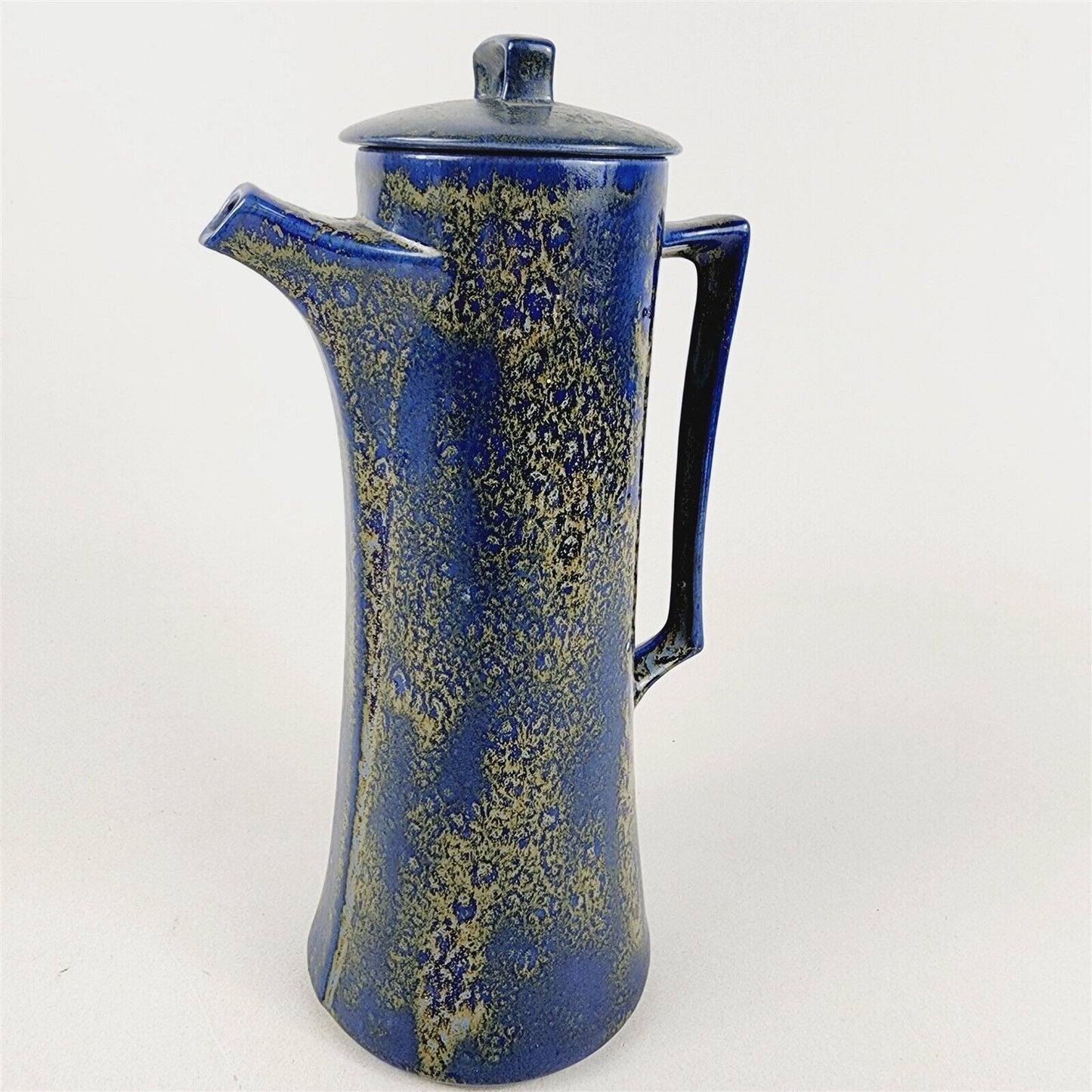 Vintage MCM Carafe Ceramic Art Pitcher Blue Green Glaze Marked/Signed - 12" tall