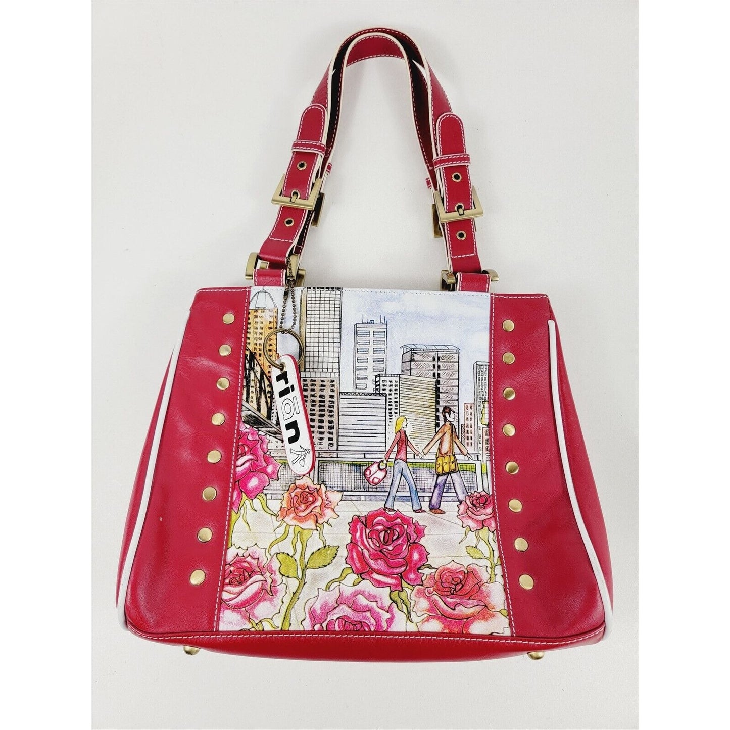 Rian Shoulder Bag Purse Portland Rose City Graphics Red w/ White Trim