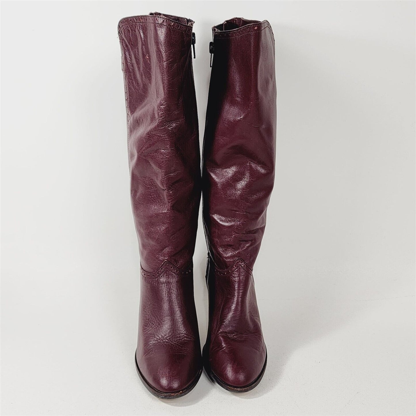 Vintage Purple Leather Knee High Heeled Boots Size 7.5 M