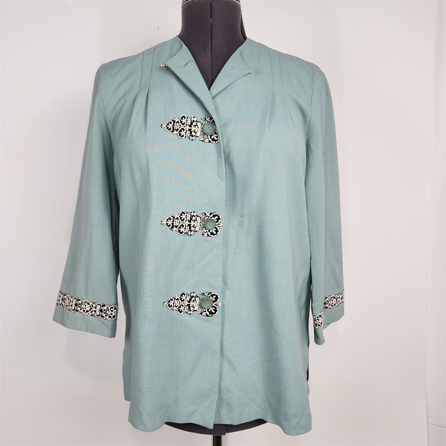 Vintage Pearl-Art Sportswear LA CA Blue Button Front Blazer Jacket Womens M/L