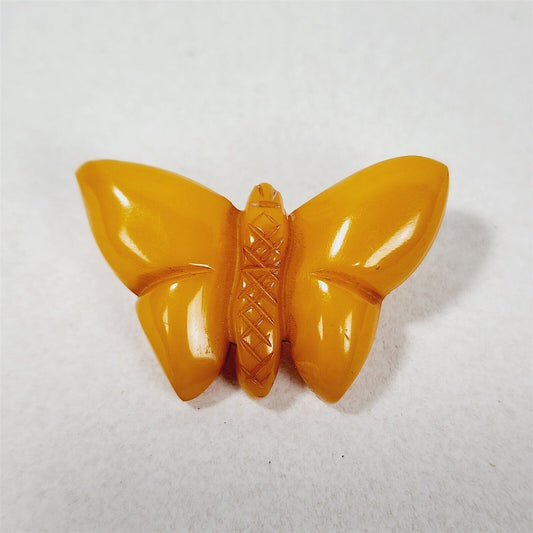 Vintage Carved Butterscotch Yellow Bakelite Butterfly Brooch Small