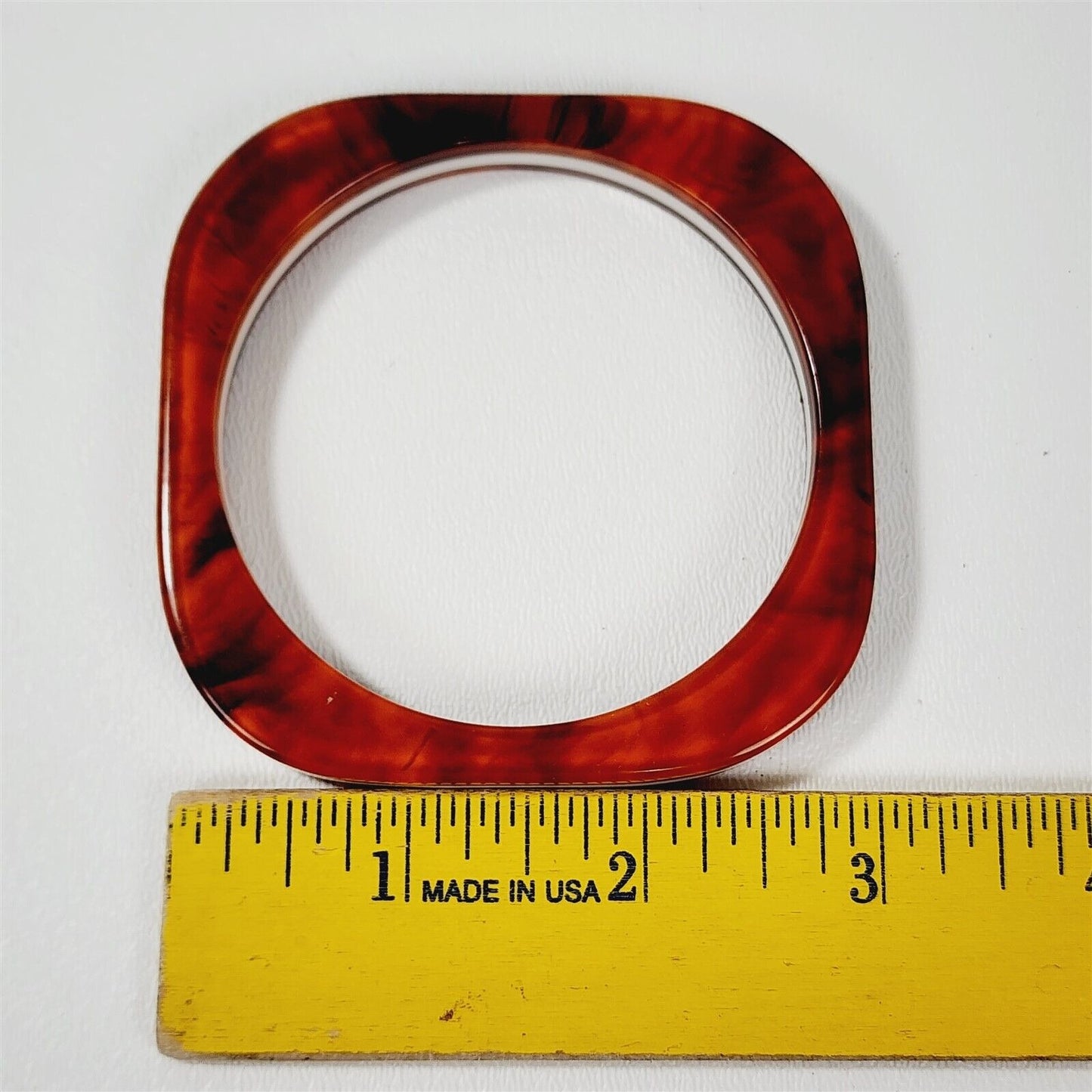 Vintage Lucite Brown Swirl White Band Square Bangle Bracelet