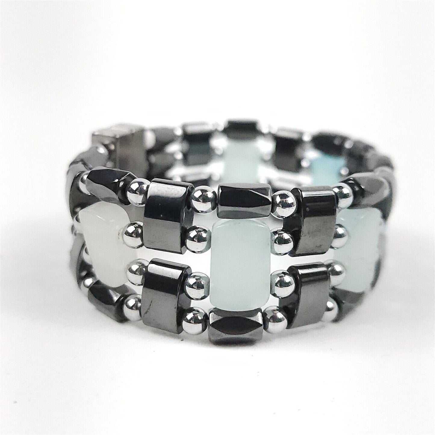 Black & Light Blue Opaque Natural Stone Magnetic Bracelet Therapeutic Quad