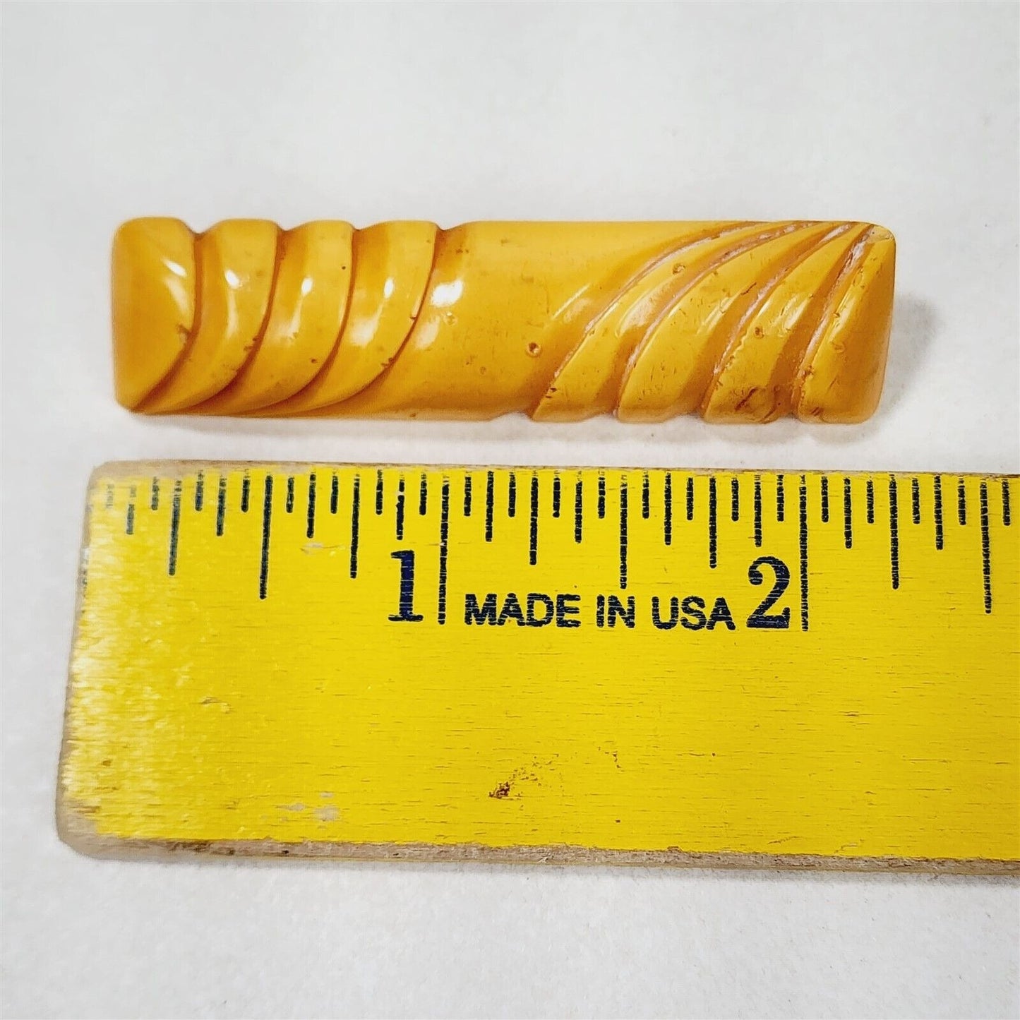 Vintage Carved Bakelite Brooch Bar Pin Butterscotch Yellow - 2 1/4"