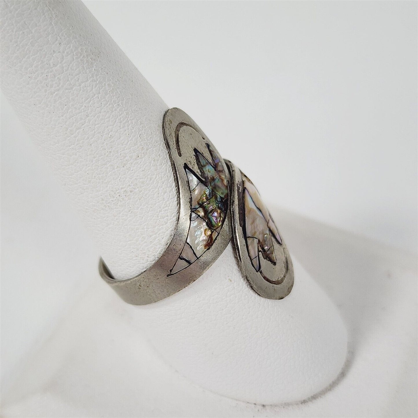 Vintage Silver Mexico Mother of Pearl Inlay Wrap Ring Size 10.75