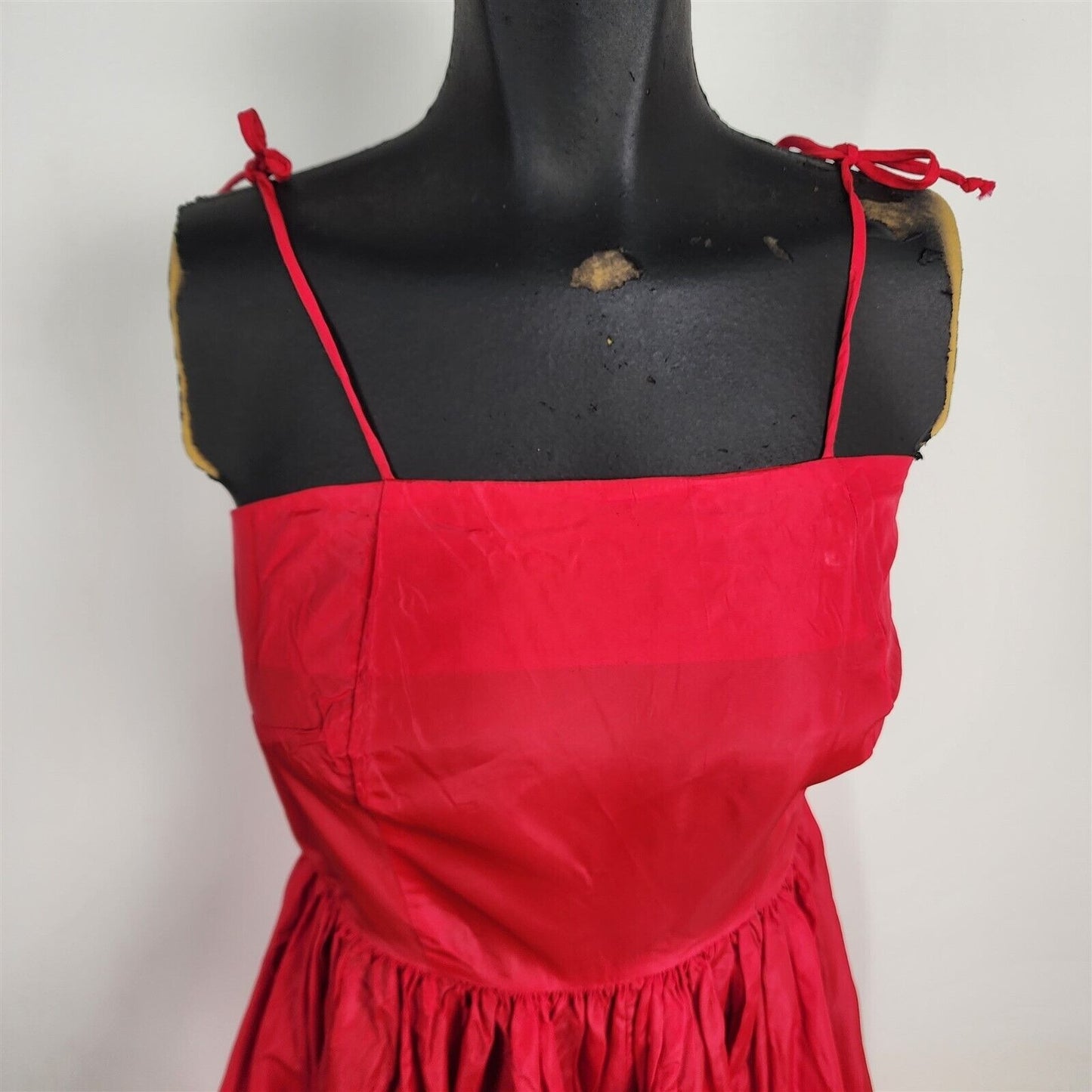 Vintage Red Taffeta Evening Gown Tie Strap Formal Dress