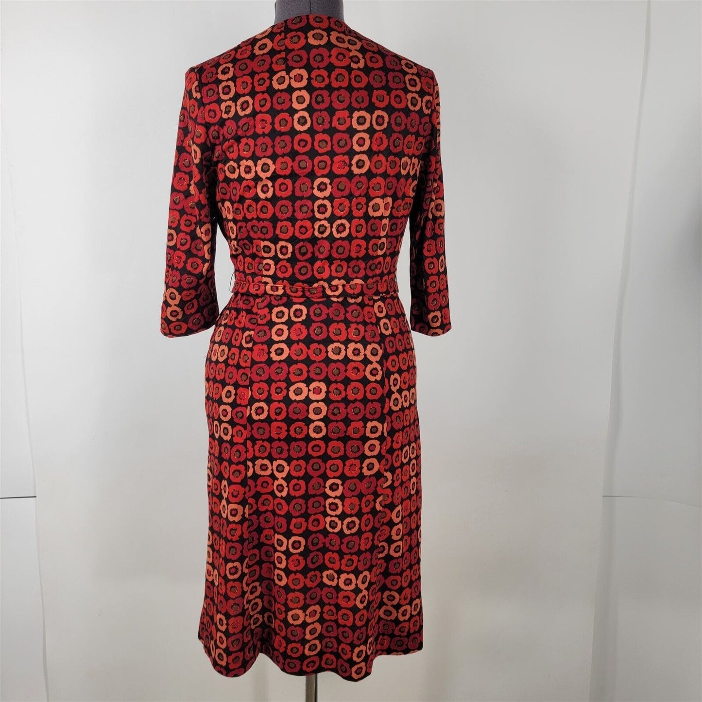 Vintage 1960s House of Shroyers Red & Orange Floral Jersey Print Dress