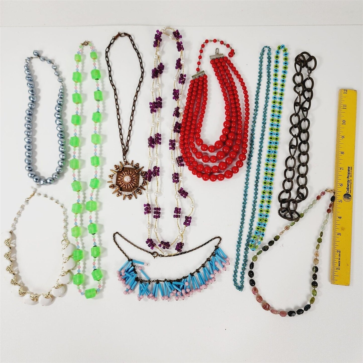 11 Vintage Beaded Retro Necklaces Stone Layered Choker Flapper Seed Bead