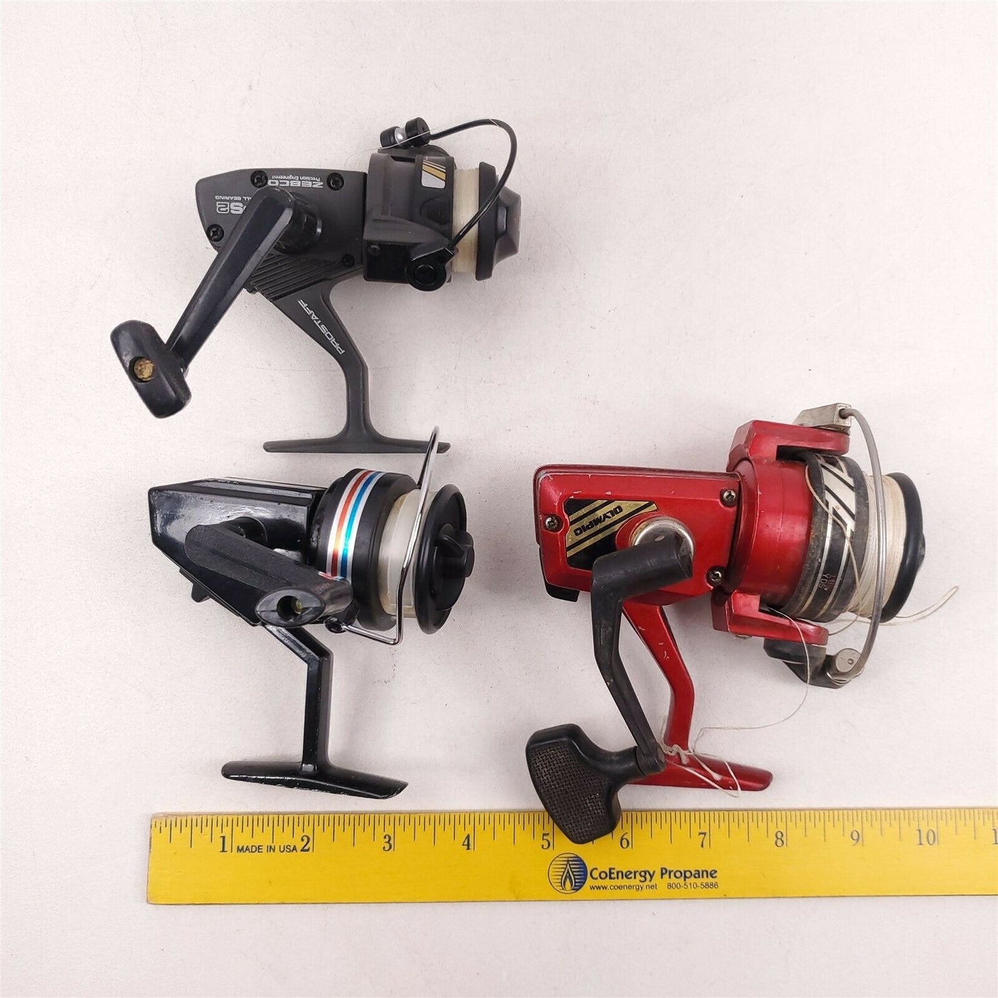 3 Vintage Spinning Reels Olympic Zebco Swift - Parts or Repair