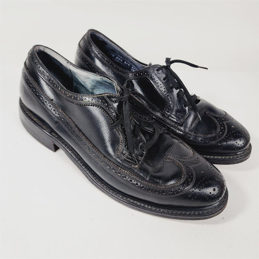 Vintage Stafford Black Leather Wingtip Oxfords Dress Shoes Size 11.5