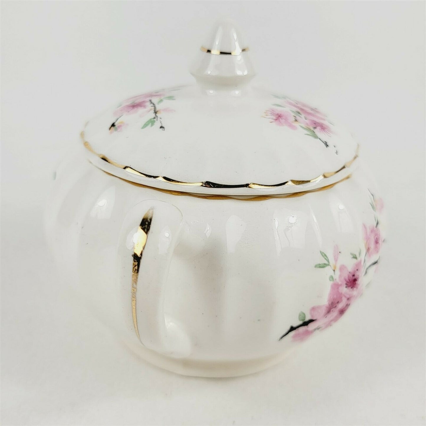 W.S. George Bolero Peach Blossom Sugar Bowl Gold Trim