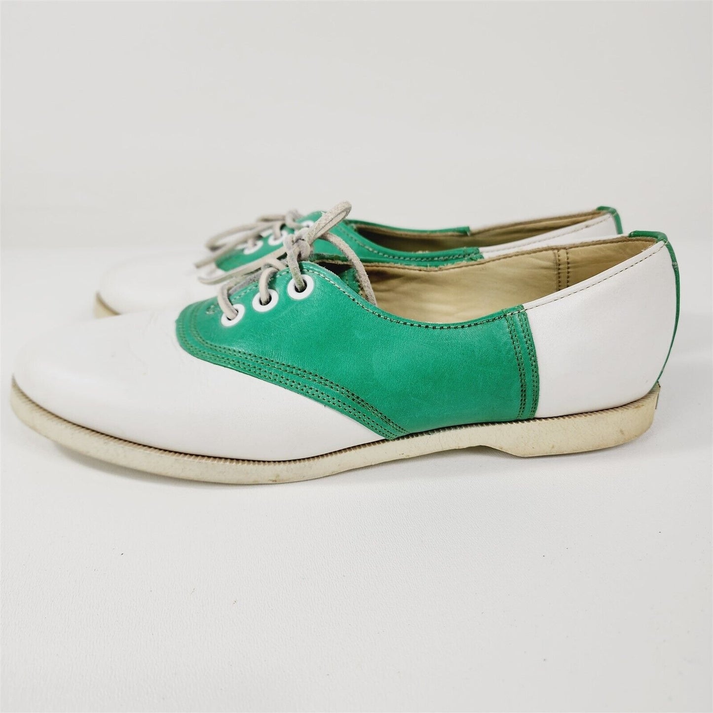 Vintage 1980's Polo by Ralph Lauren Green White Saddle Shoes Size 7.5 B