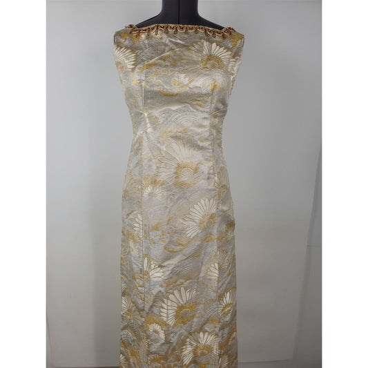 Vintage Gold & White Formal Full Length Beaded Neckline Dress Womens Size 8?