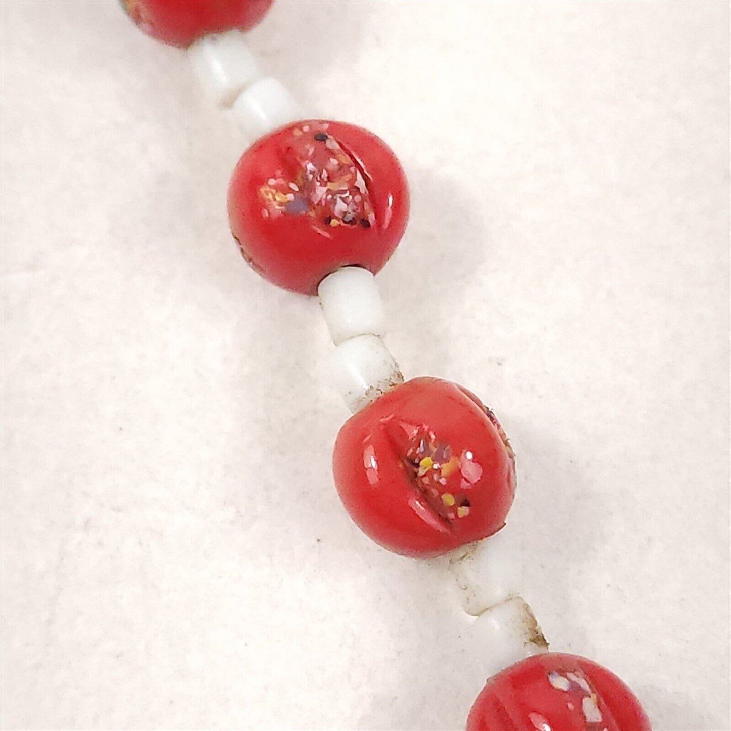 Vintage Red & White Handmade Handmade Glass Trade Bead Necklace 19"