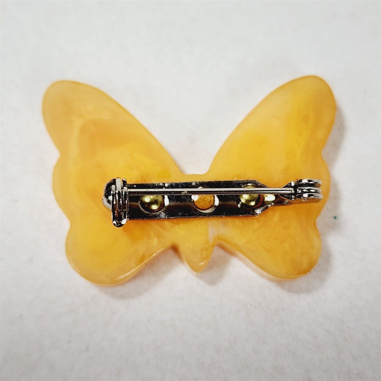 Vintage Yellow Swirl Catalin Bakelite Dot Butterfly Brooch Small