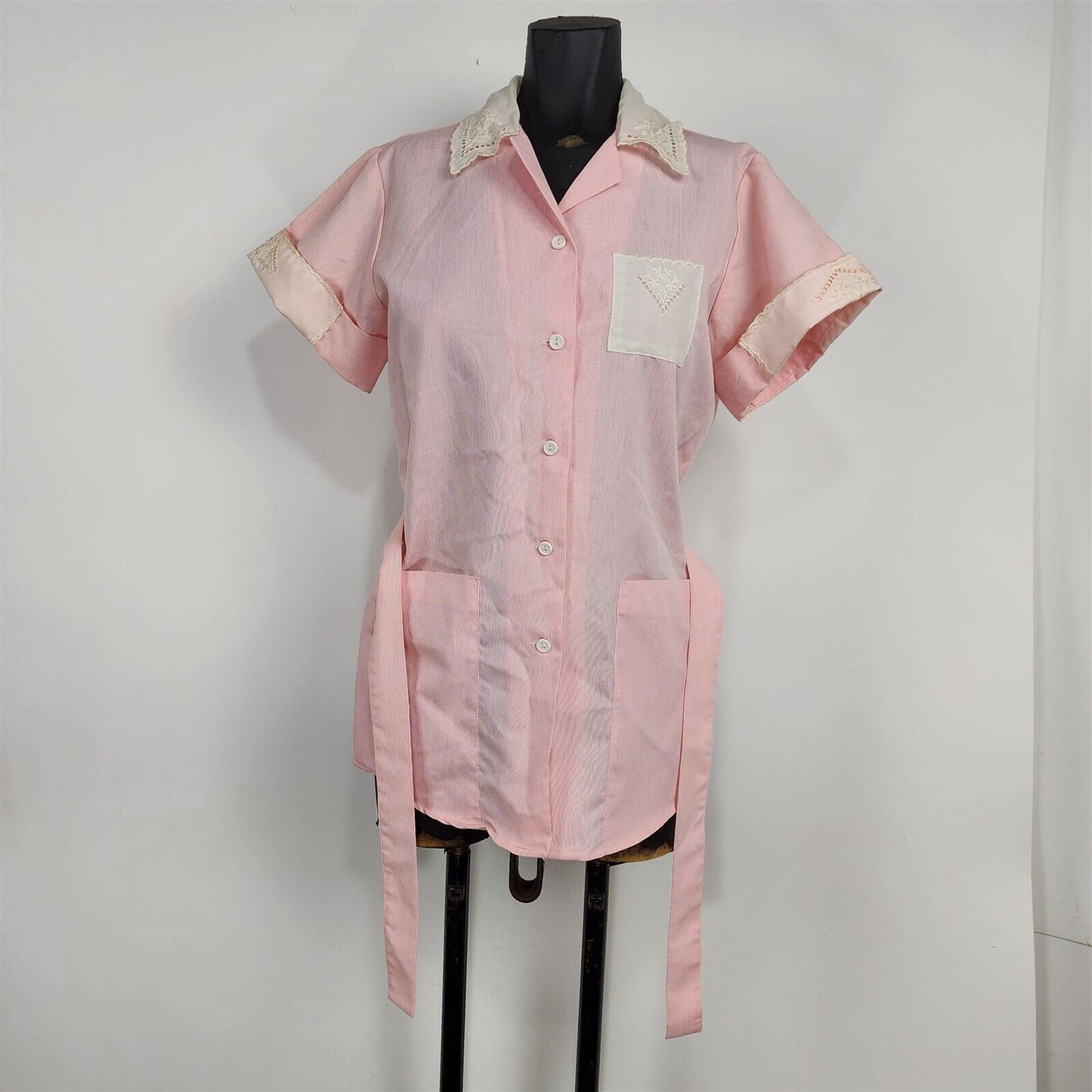 Vintage Barco Vintage Pink Button Front Uniform Shirt Top Womens Size S