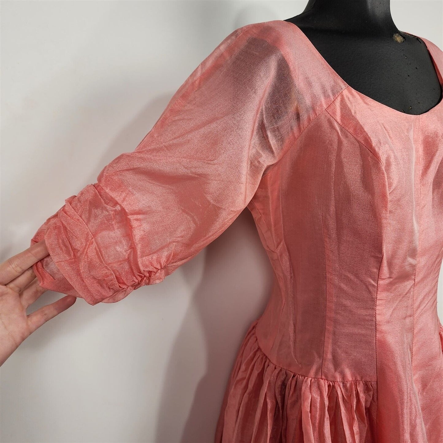 Vintage Peach Pink Chiffon Dress Half Sleeve Costume Theatre Womens Size S