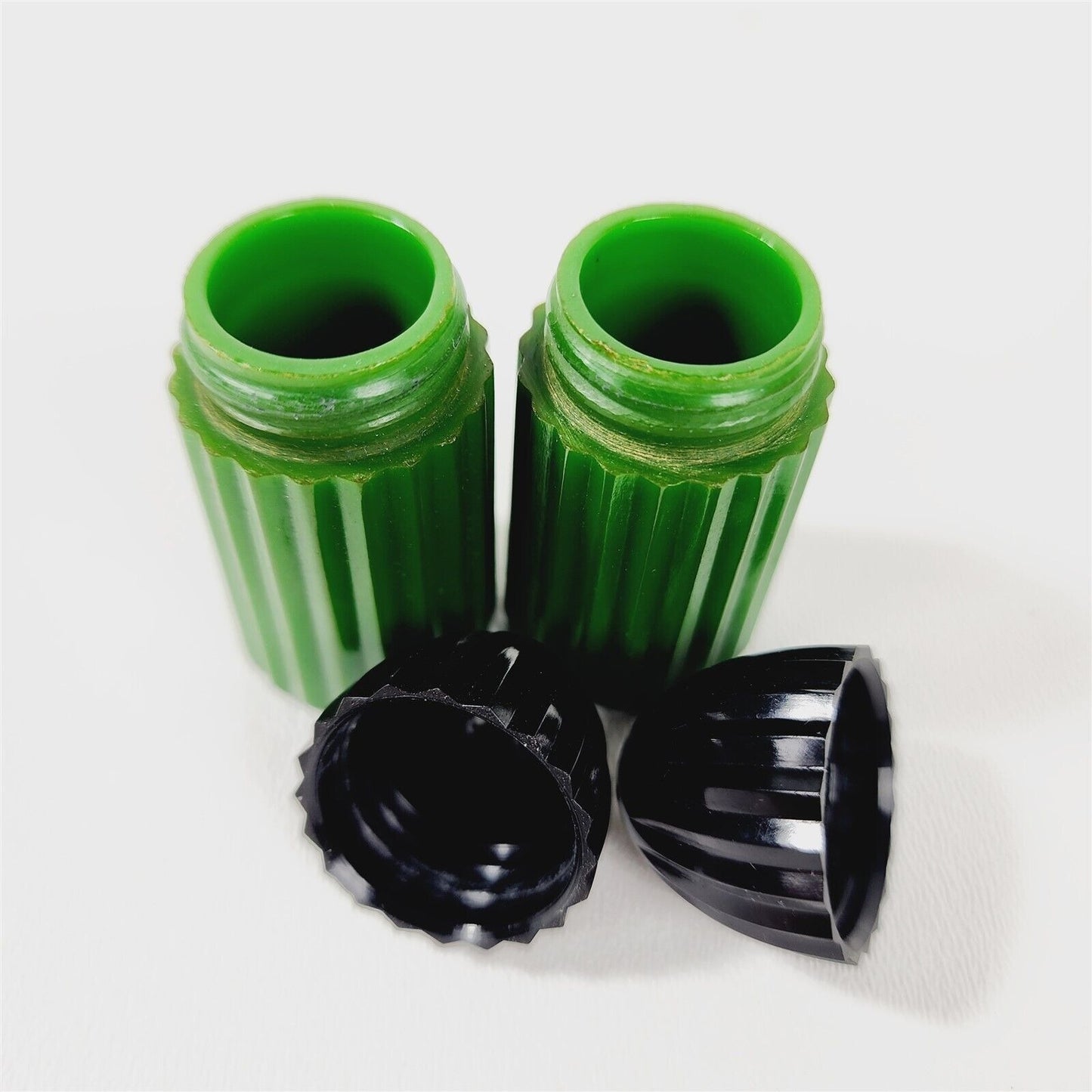 Vintage Bakelite Catalin MCM Retro Green Black Salt & Pepper Shakers - 2.25"