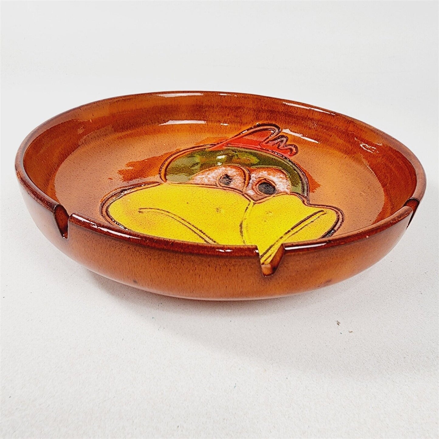 Vintage Pacific Stoneware Roadrunner Beep Beep Bird Ashtray Bowl - Unmarked - 9"