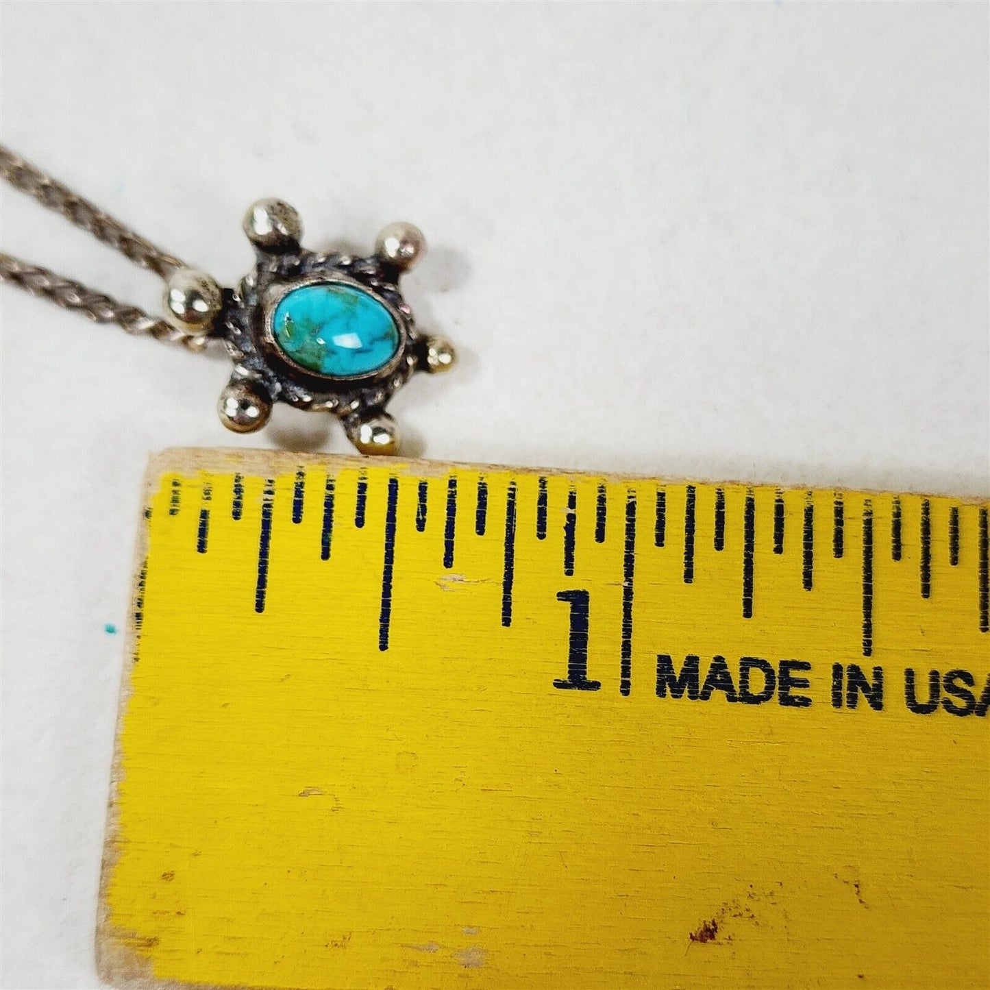 Vintage Small Turtle Turquoise Sterling Silver Necklace 16”