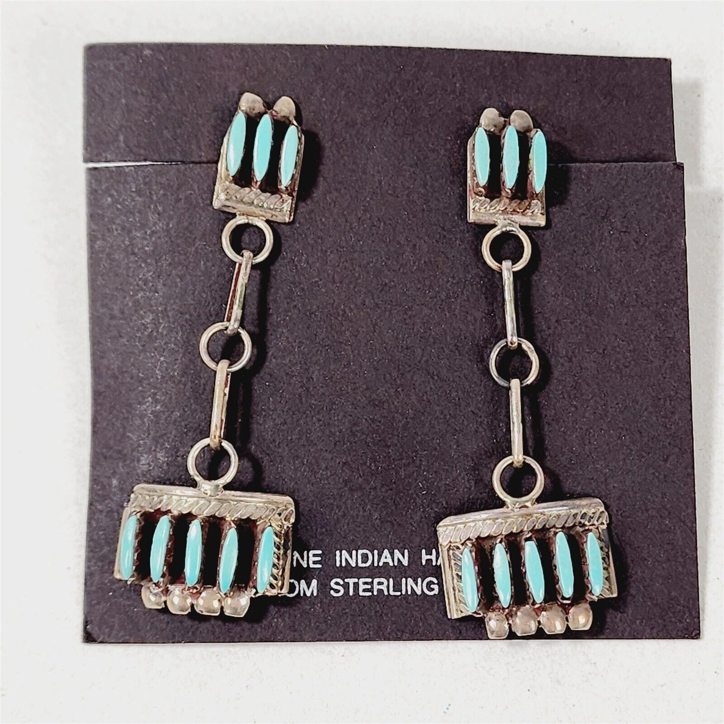 Vintage Native American Zuni Sterling Silver Turquoise Dangle Earrings