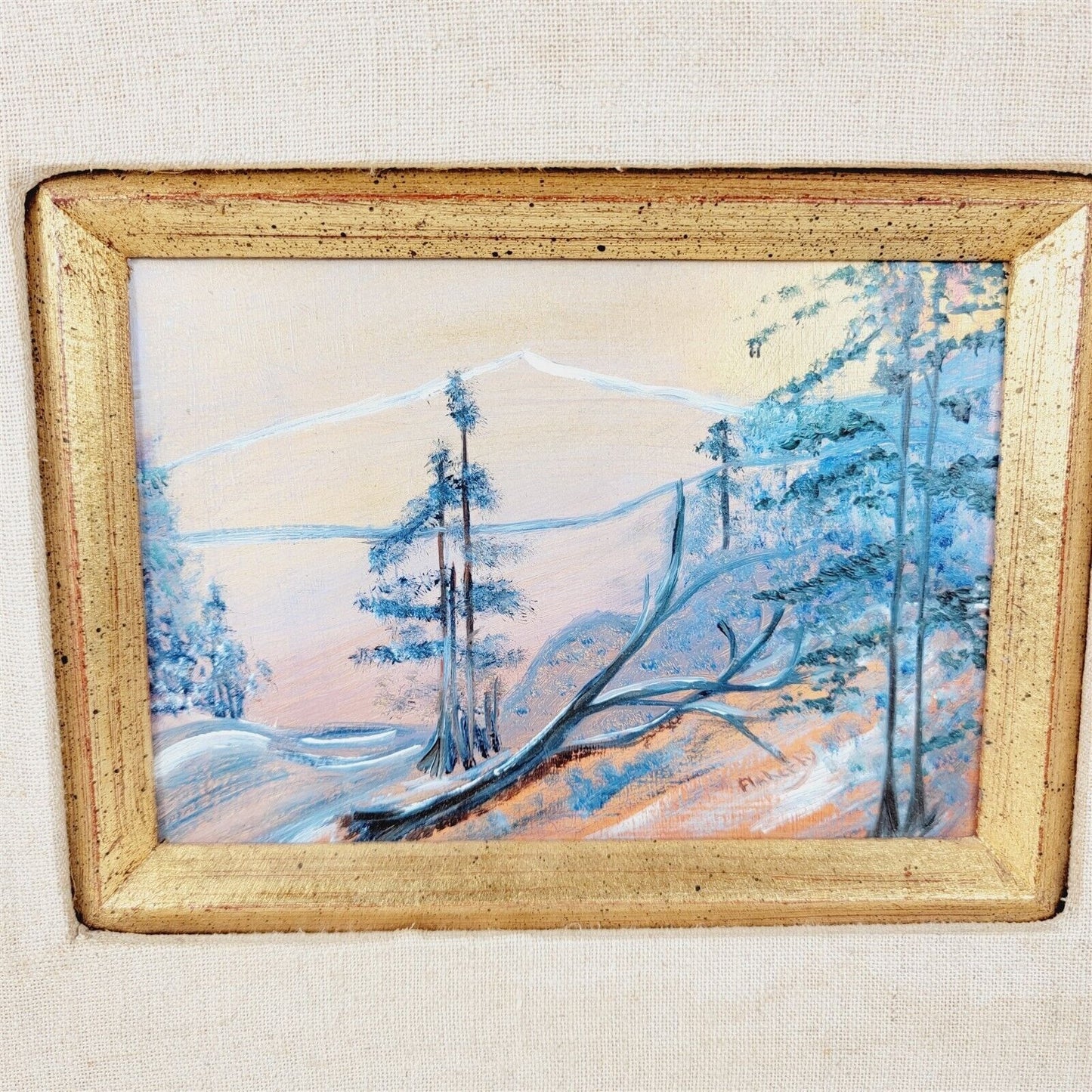 Ruth Flaherty Painting Framed Gold Tone Lanscape Mountain Trees Scenery