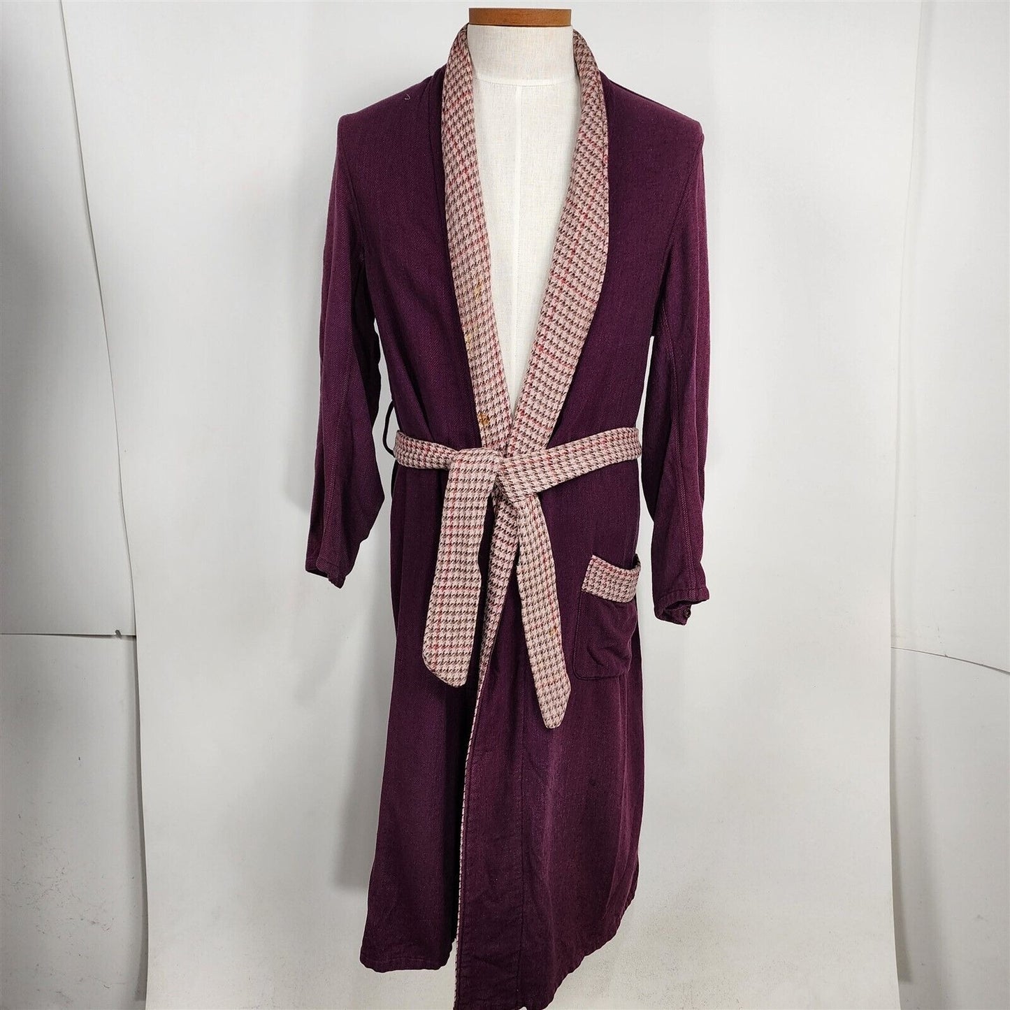 Vintage Purple Wool Robe Pink Plaid Collar