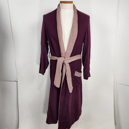 Vintage Purple Wool Robe Pink Plaid Collar