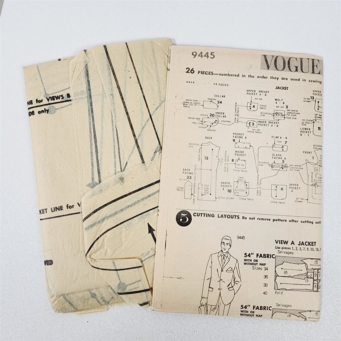 Vintage Vogue #9445 Sewing Pattern Mens Sport Jacket Blazer 40" Chest