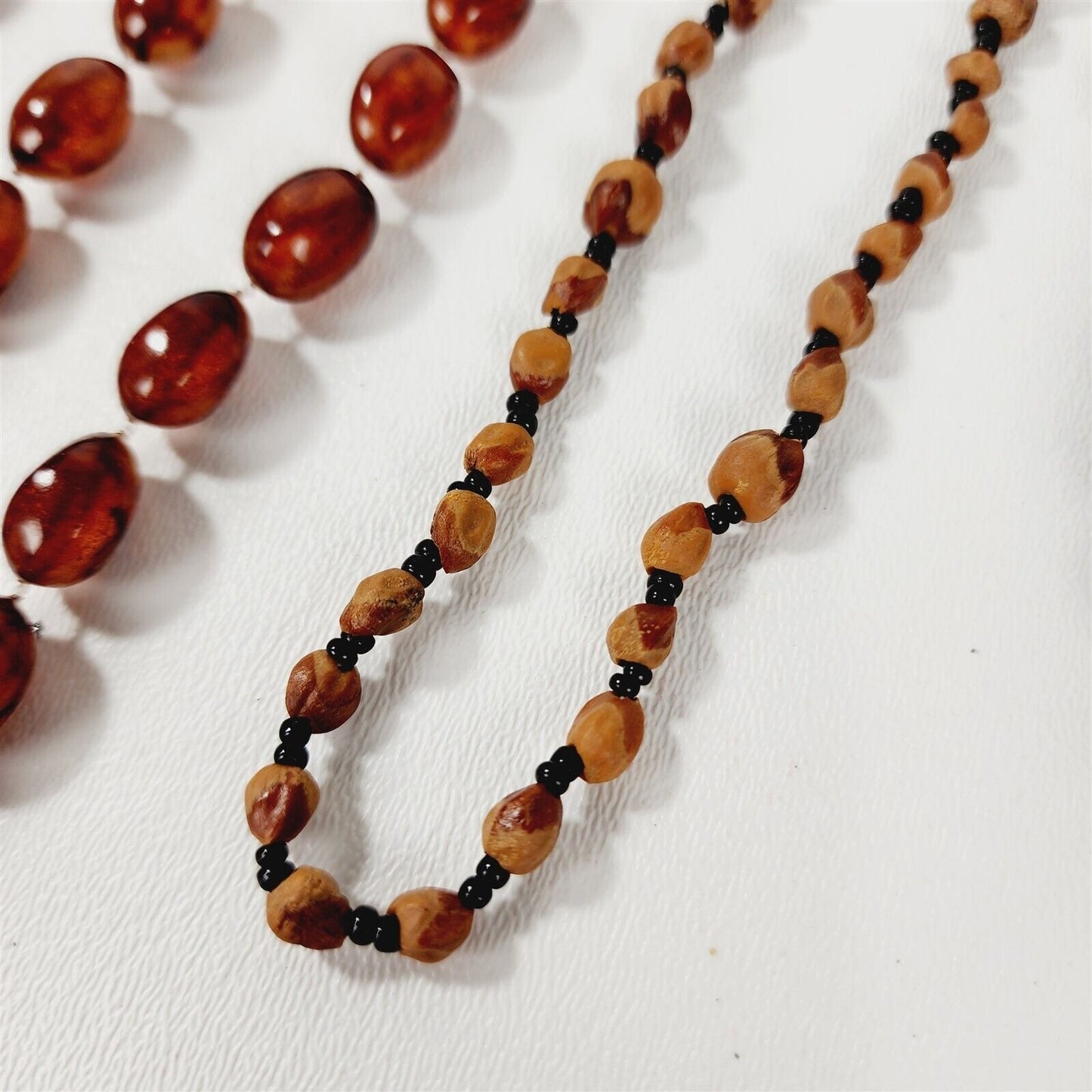 4 Vintage Brown Beaded Retro Necklaces