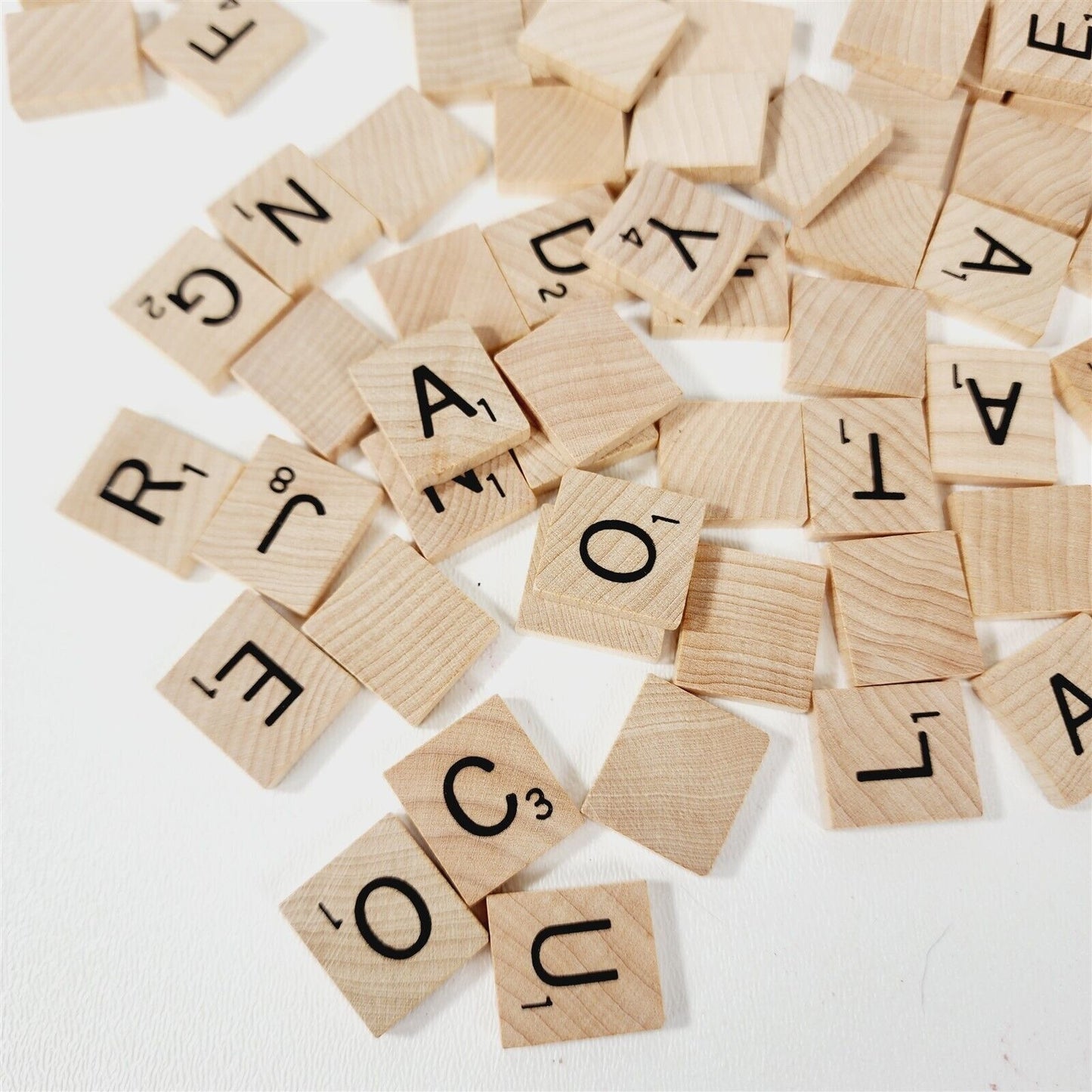 Lot of 100 Scrabble Tiles and 4 Holders