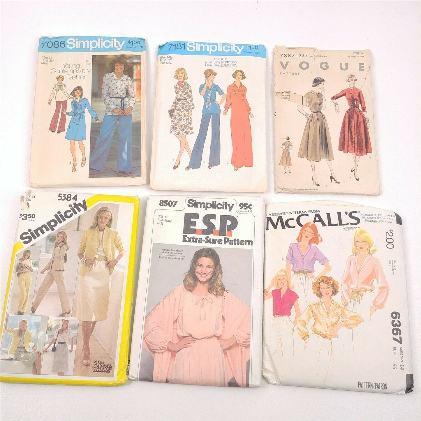 6 Vtg Sewing Patterns Womens Size 14 Vogue McCall's Simplicity Dresses Shirts