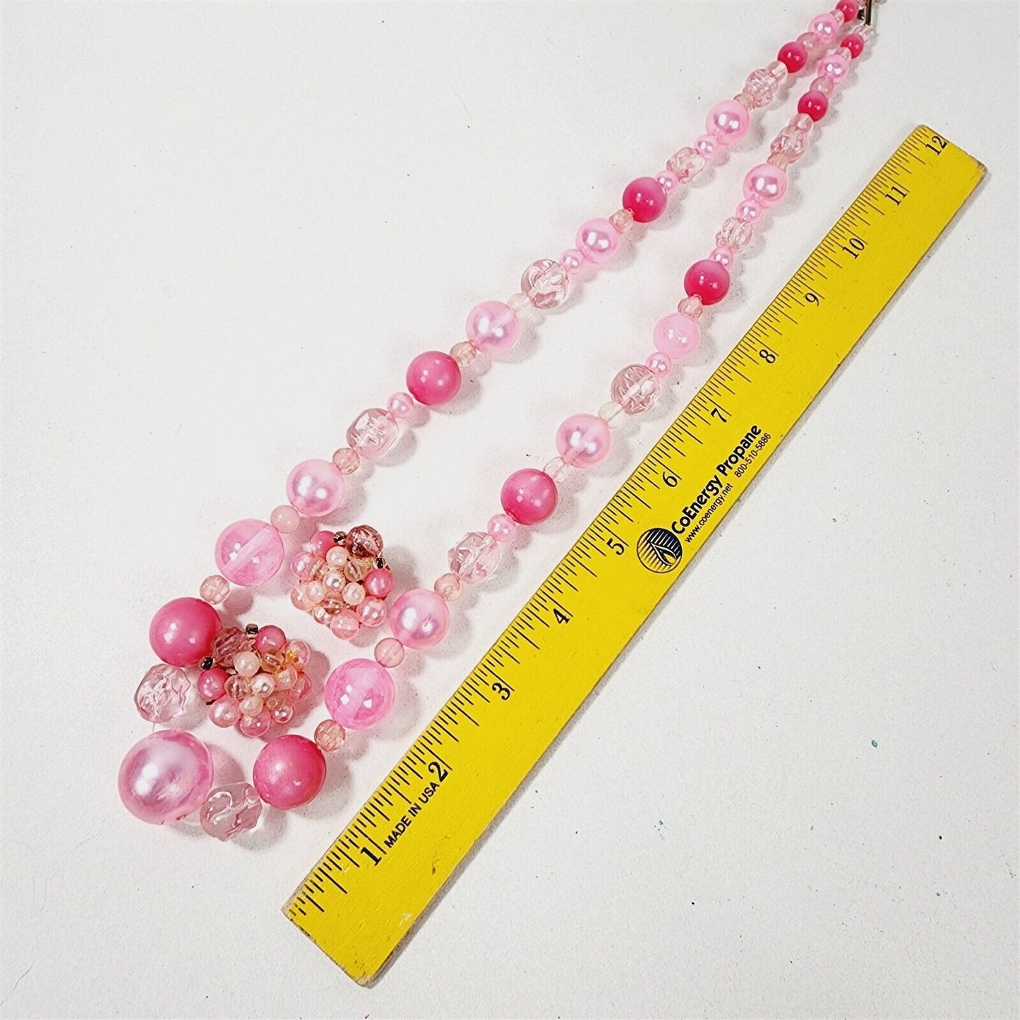 Vintage Pink Beaded Necklace with Cluster Clip On Earrings