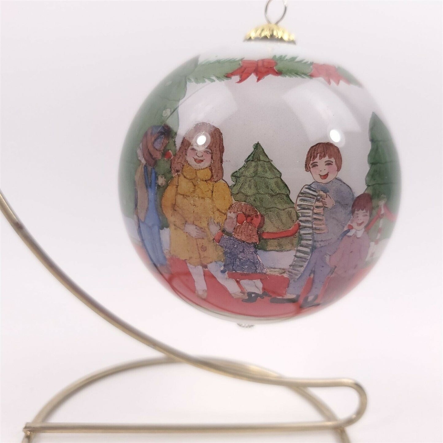 Sitting on Santa's Lap Reverse Hand Painted Christmas Tree Ornament 3" 1998