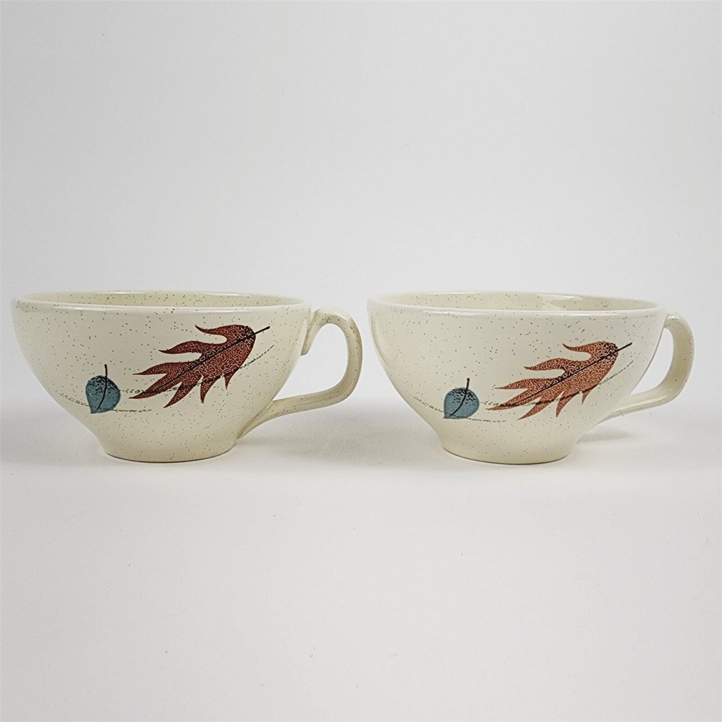 2 Vintage Franciscan Autumn Leaves Tea Cups Cream Speckled