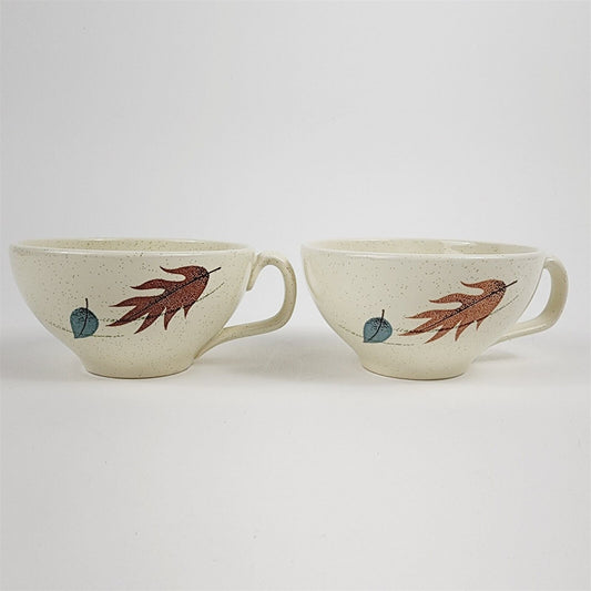 2 Vintage Franciscan Autumn Leaves Tea Cups Cream Speckled