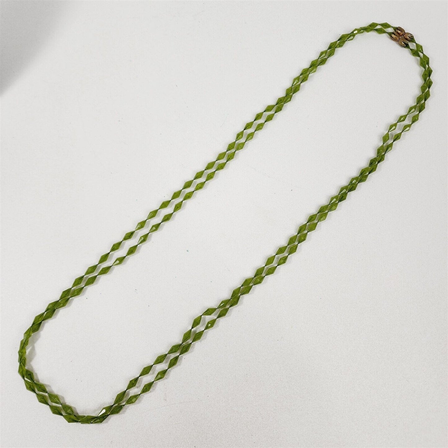 Vintage Double Layer Faceted Green Lucite Bead Flapper Necklace 45"