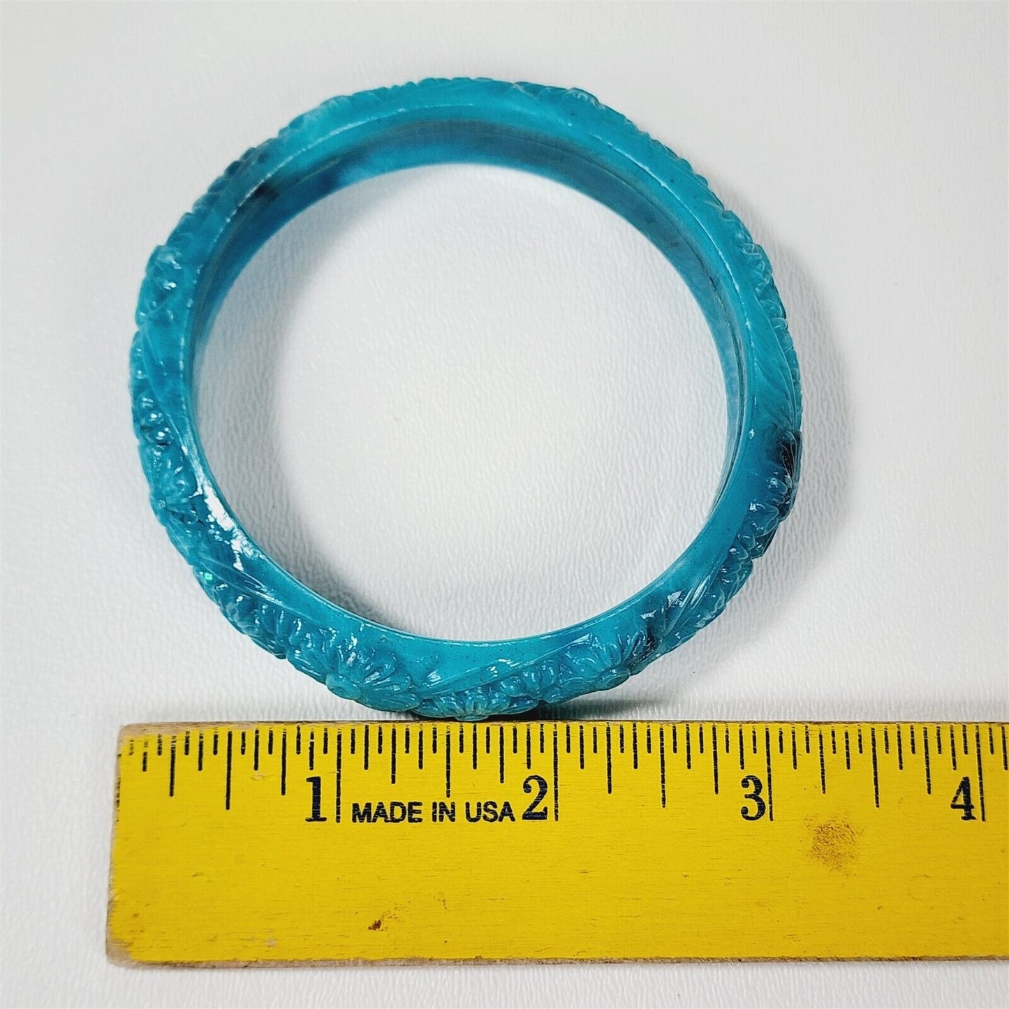 Vintage 1970s Blue Floral Molded Plastic End of Day Swirl Bangle Bracelet