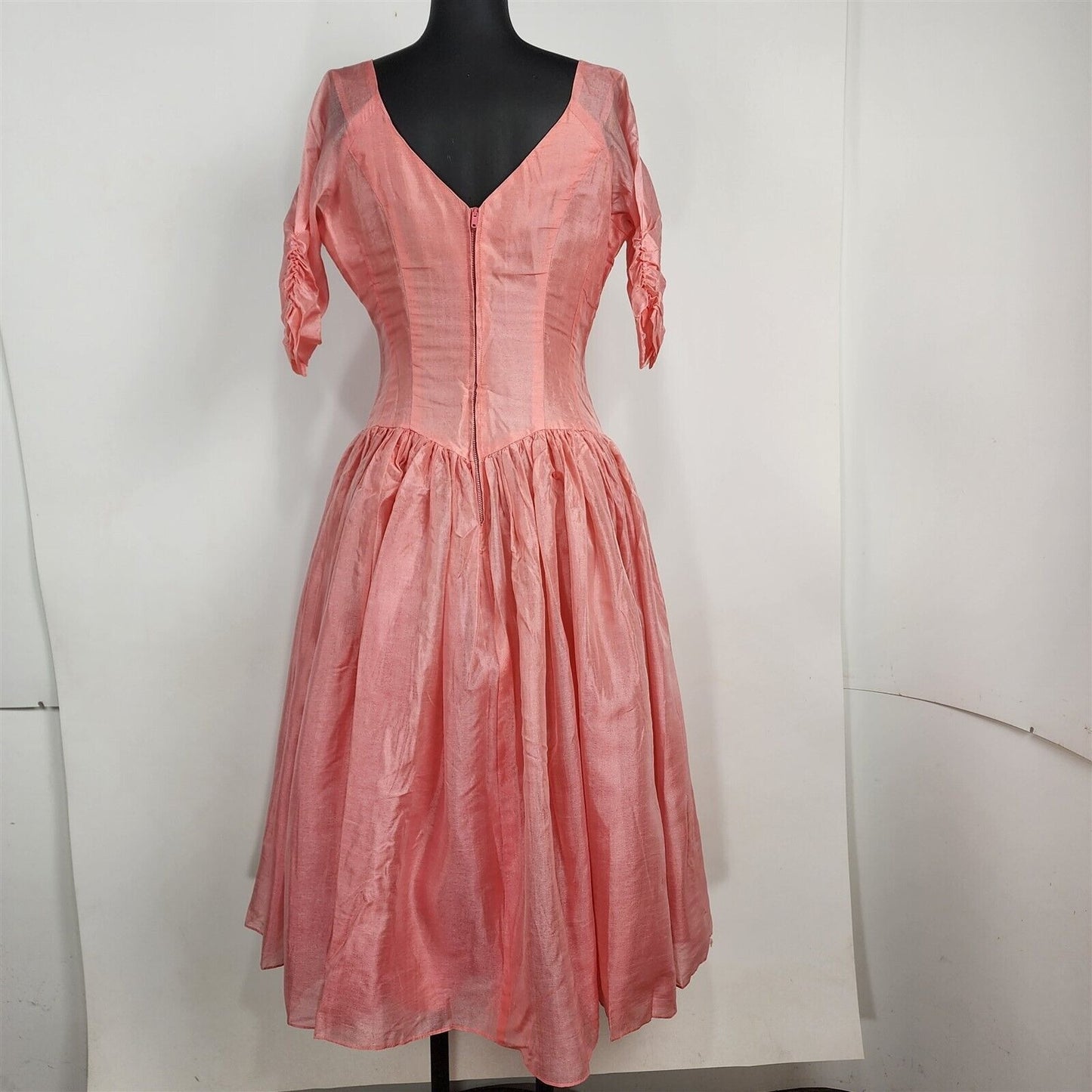 Vintage Peach Pink Chiffon Dress Half Sleeve Costume Theatre Womens Size S