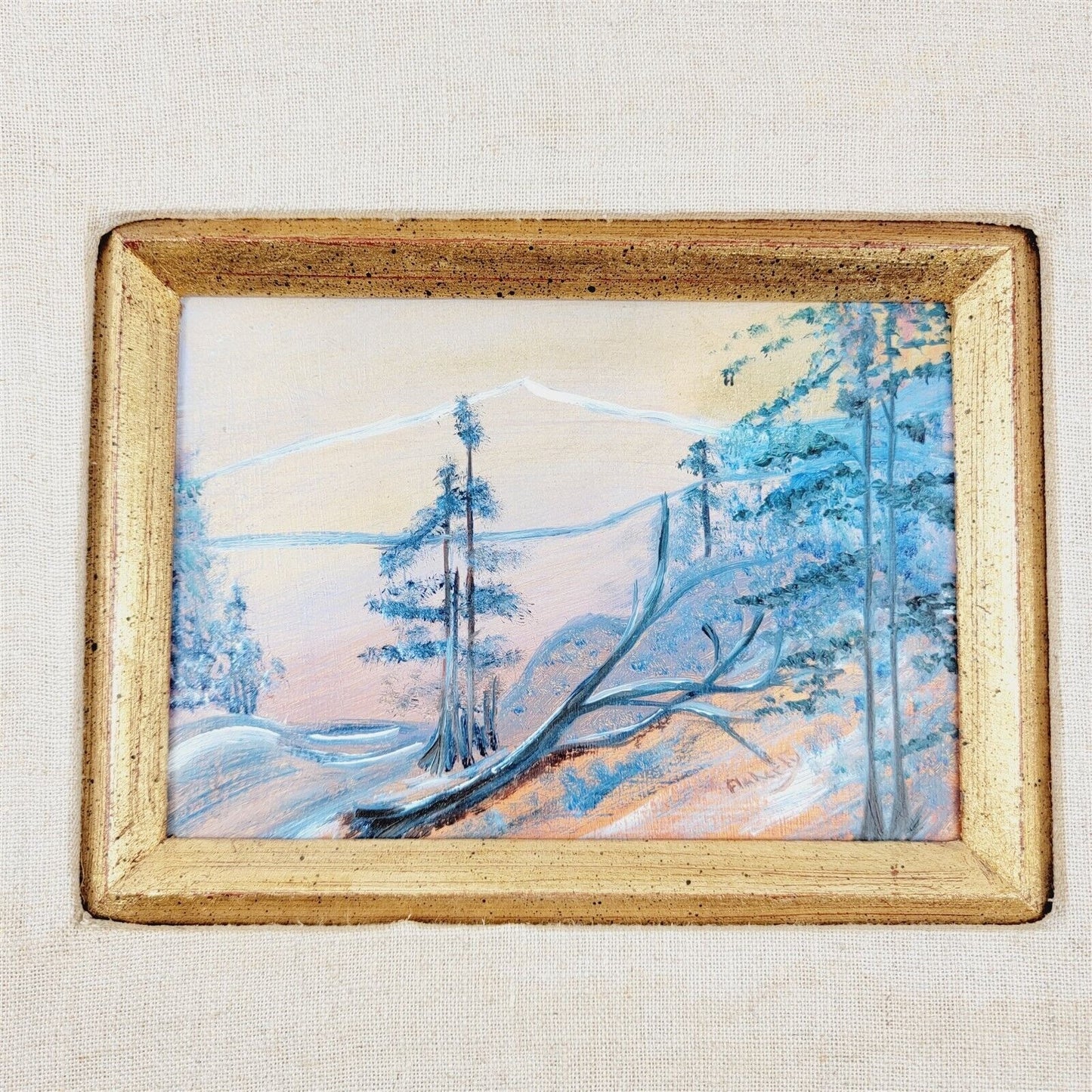 Ruth Flaherty Painting Framed Gold Tone Lanscape Mountain Trees Scenery